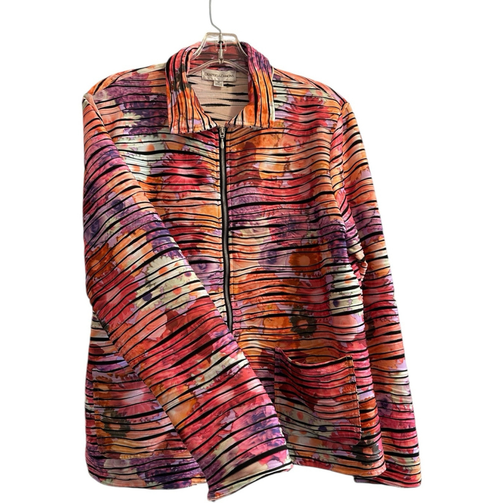 Drapers & Damons Hippie Floral Zip Jacket Blazer Womens Medium Eclectic Rainbow